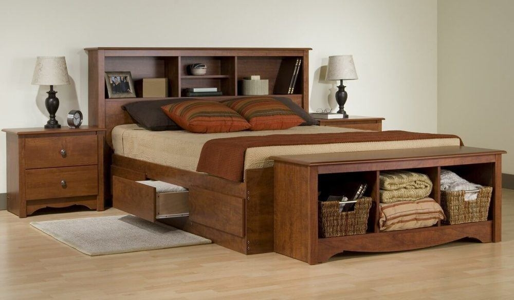 Monterey storage platform bed w bookcase headboard prepac