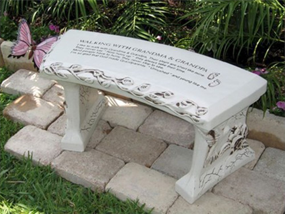 Personalized concrete garden bench