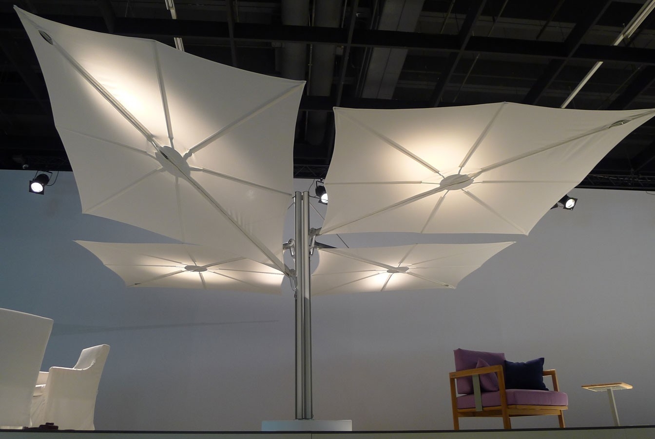 Quadruple patio umbrella wind resistant fabric aluminium spectra