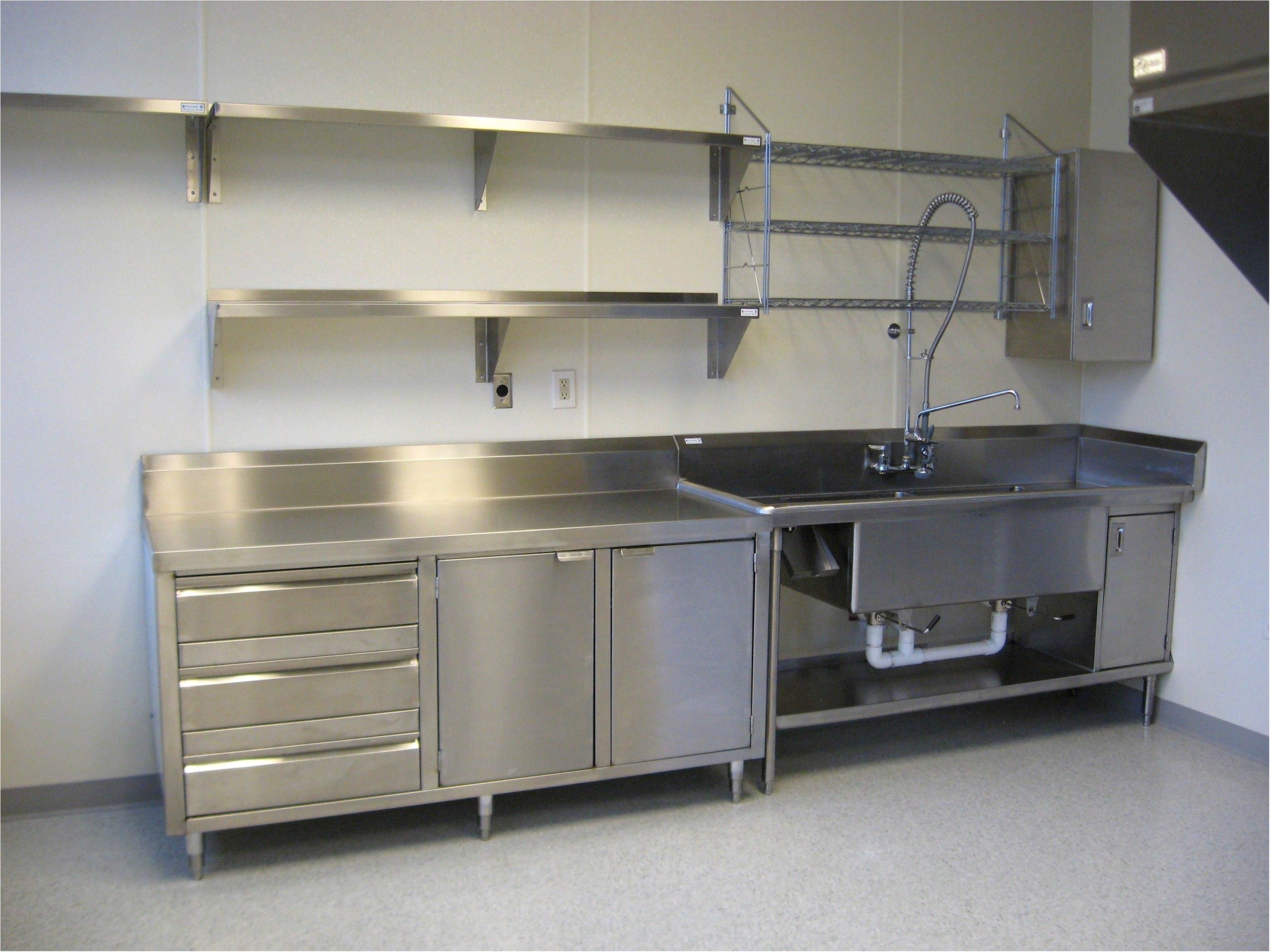 commercial stainless steel kitchen cabinet and double sink
