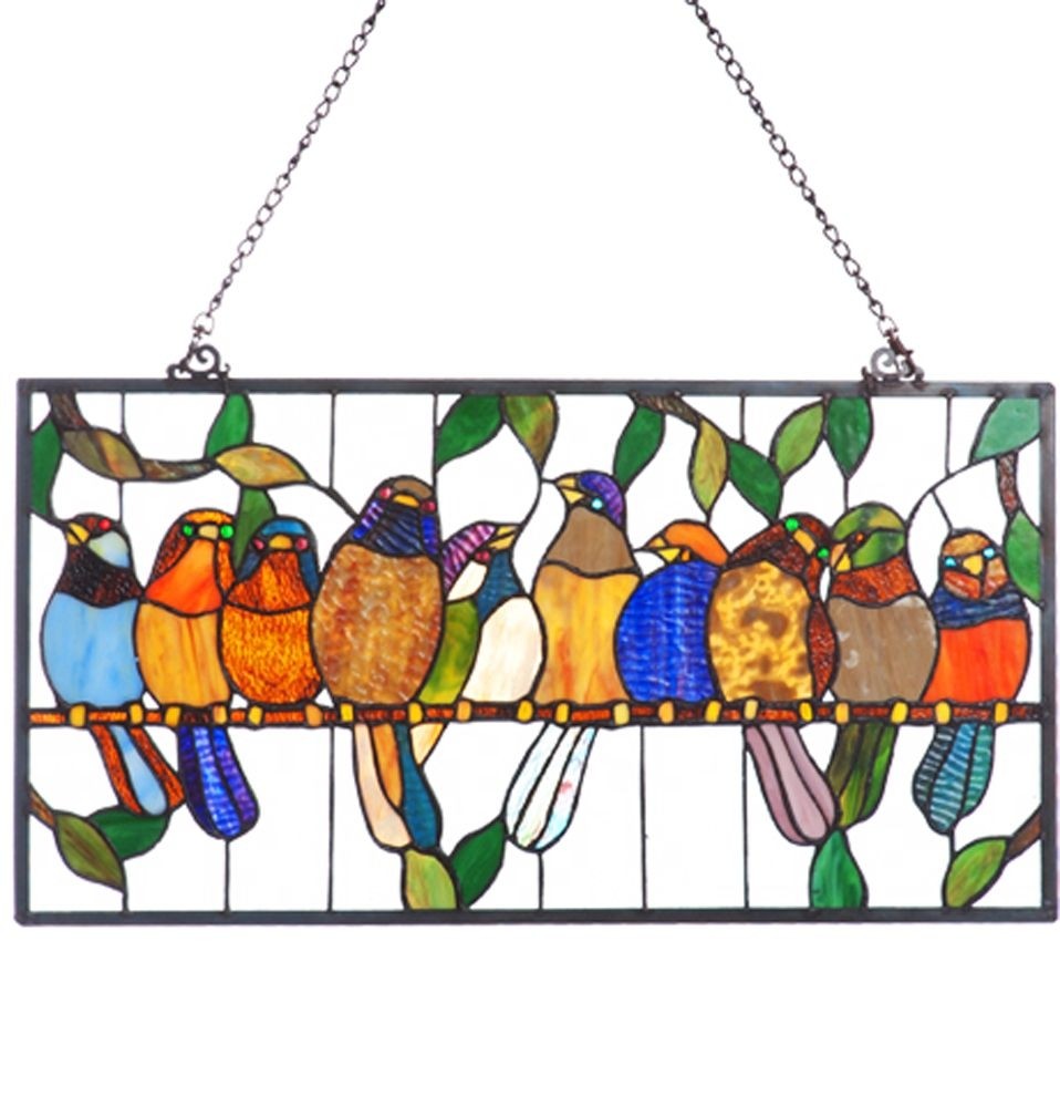 12 5 h stained glass birds on a wire framed