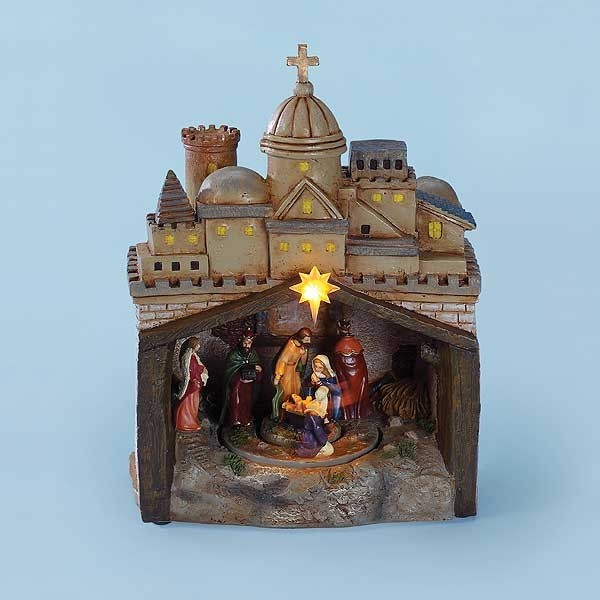 9" Amusements Musical LED Lighted Rotating Christmas Nativity Village Scene