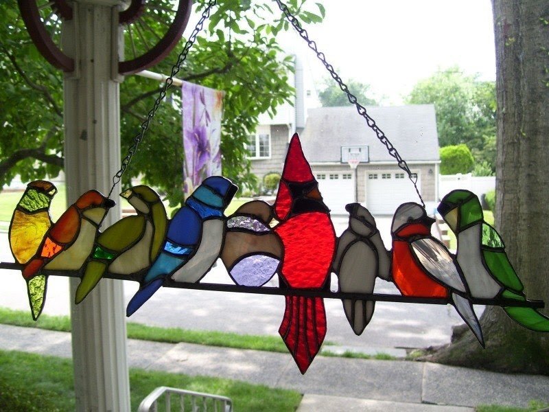 Birds on a wire stained glass 13