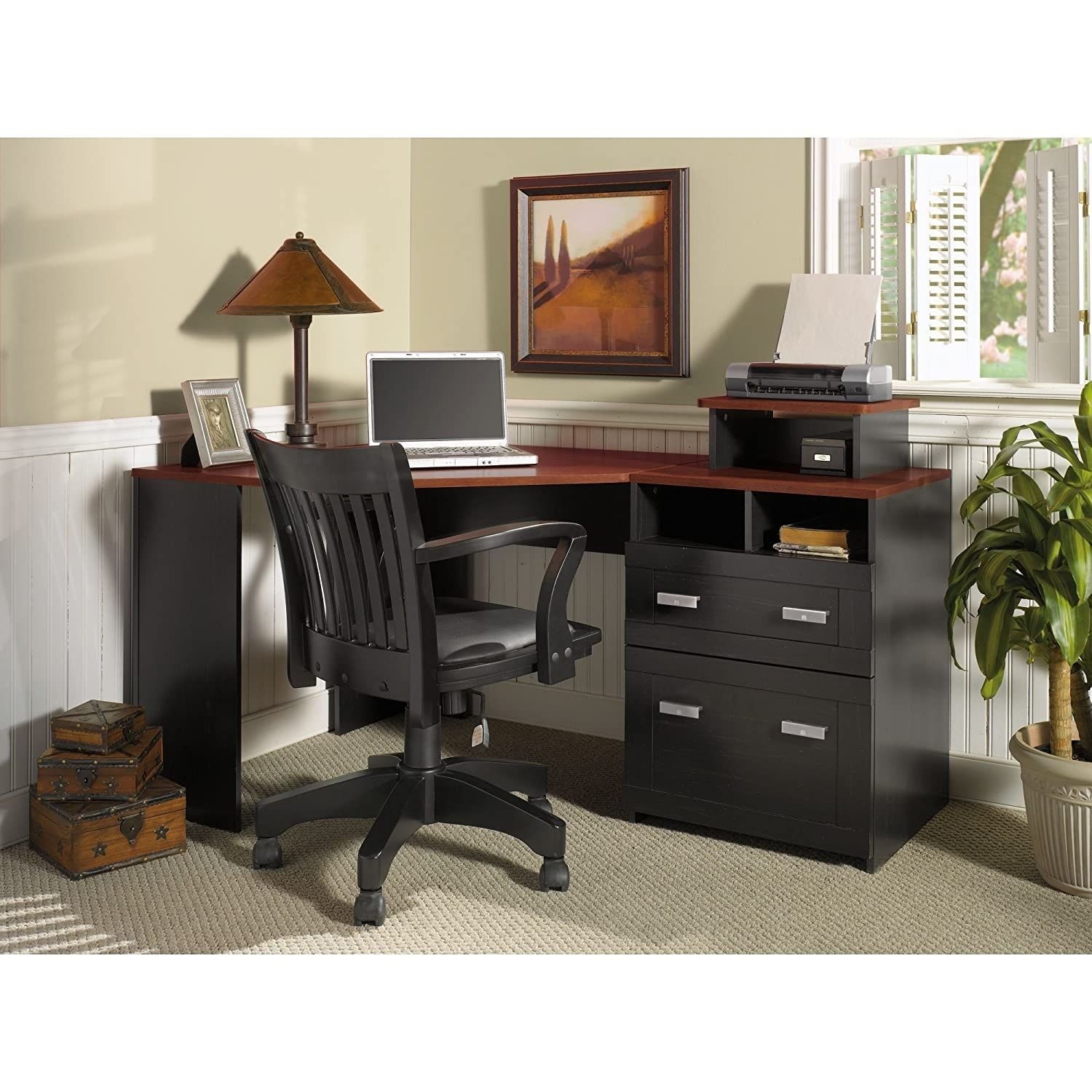 Corner home office furniture of wooden desk with drawer and