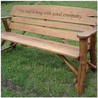 Engraved wooden benches outdoor