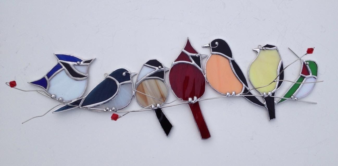 Birds Stained Stainless Steel Window Hangings Creative Window Panel Stainless Steel Birds Suncatcher for Home Room 7 Birds Design