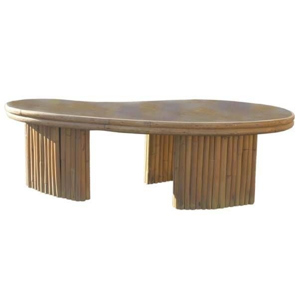 Mid century modern bamboo coffee table features kidney shape laminate