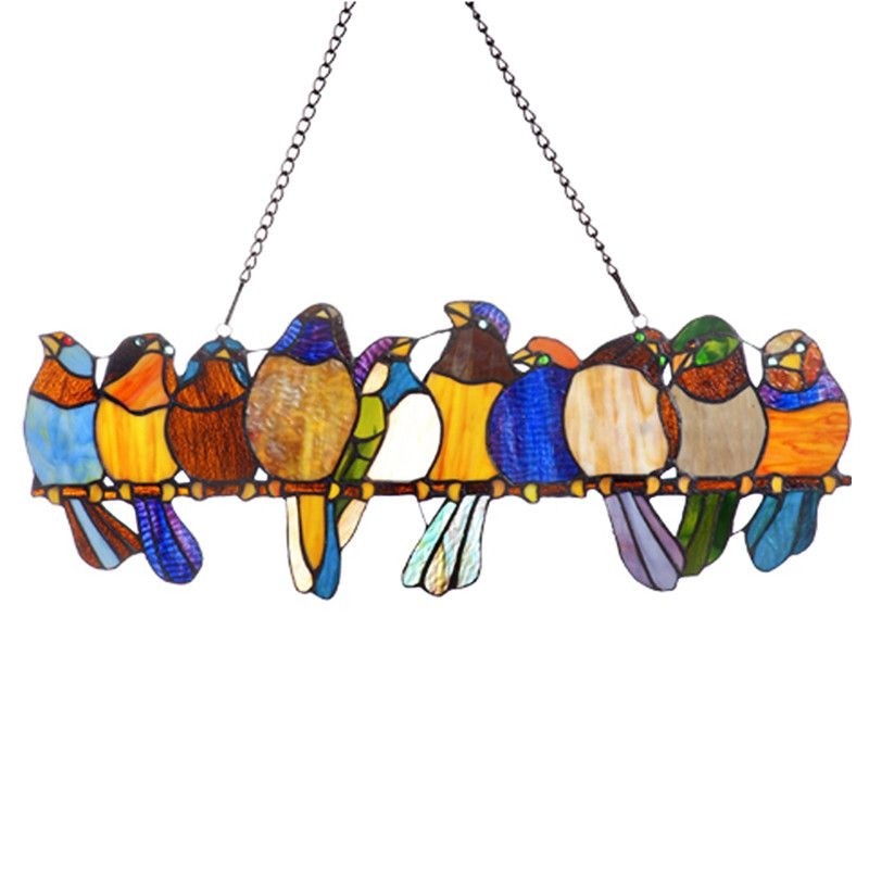 River Of Goods Birds On A Wire Stained Glass Window Panel