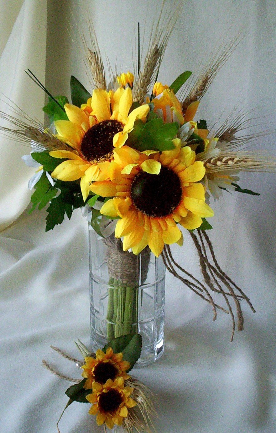 Sunflower Bridal Bouquet Country Twine