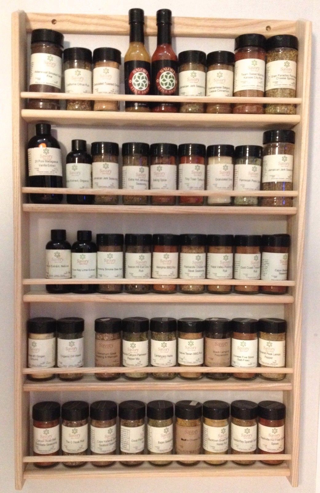 Wall mounted wooden spice rack