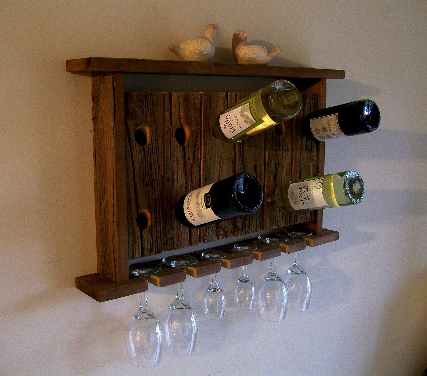 Wine rack wine glass holder wall shelf riddling by thebarnyardshop