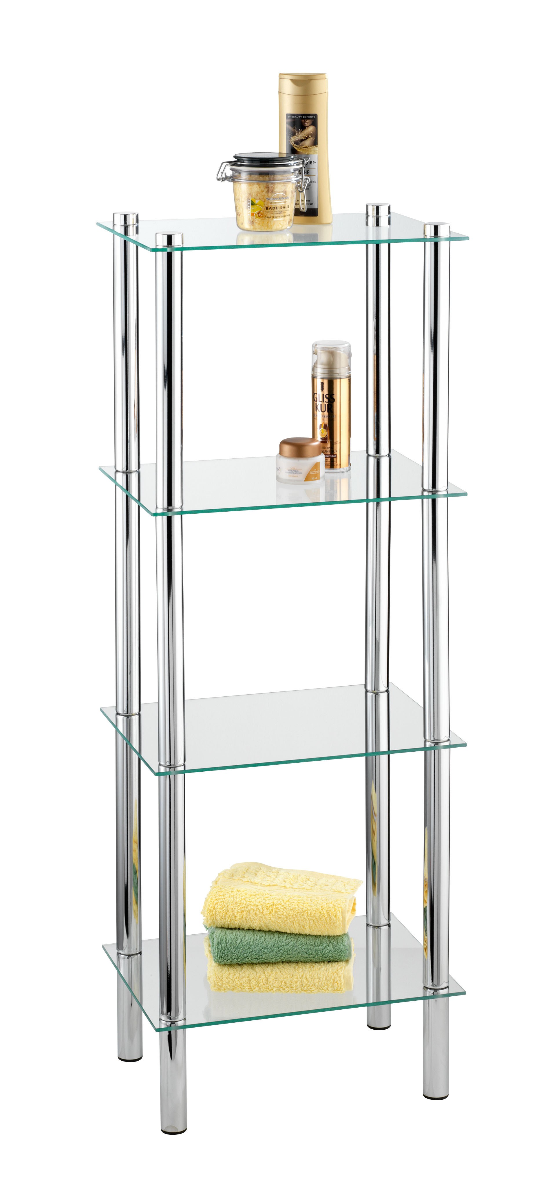 Free Standing Glass Shelves - Ideas on 