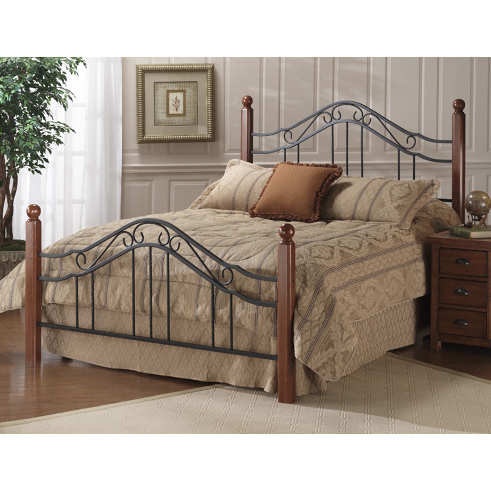 Classic wood and wrought iron king size poster bed headboard