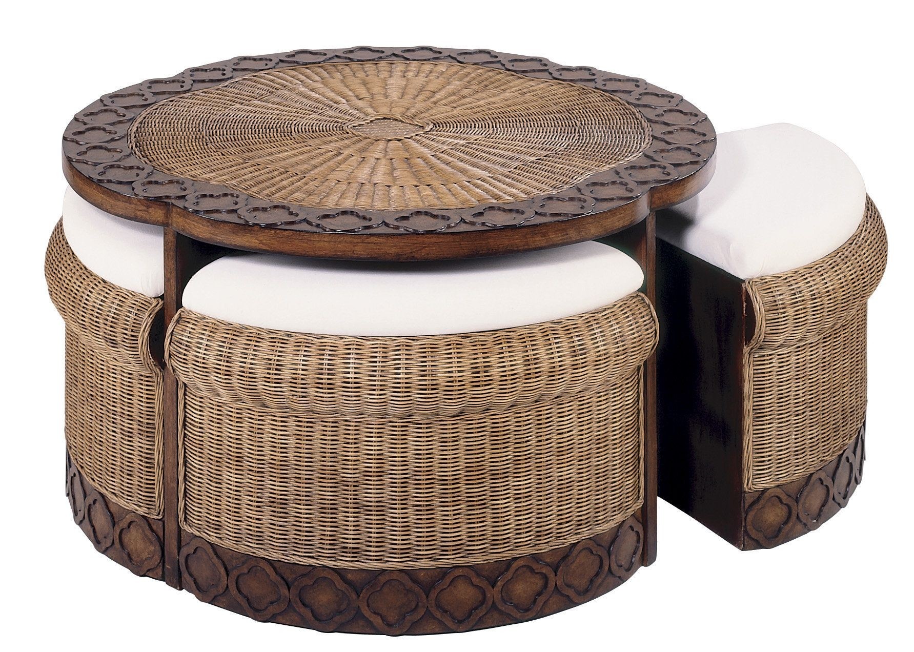 Round wicker ottoman coffee table 1