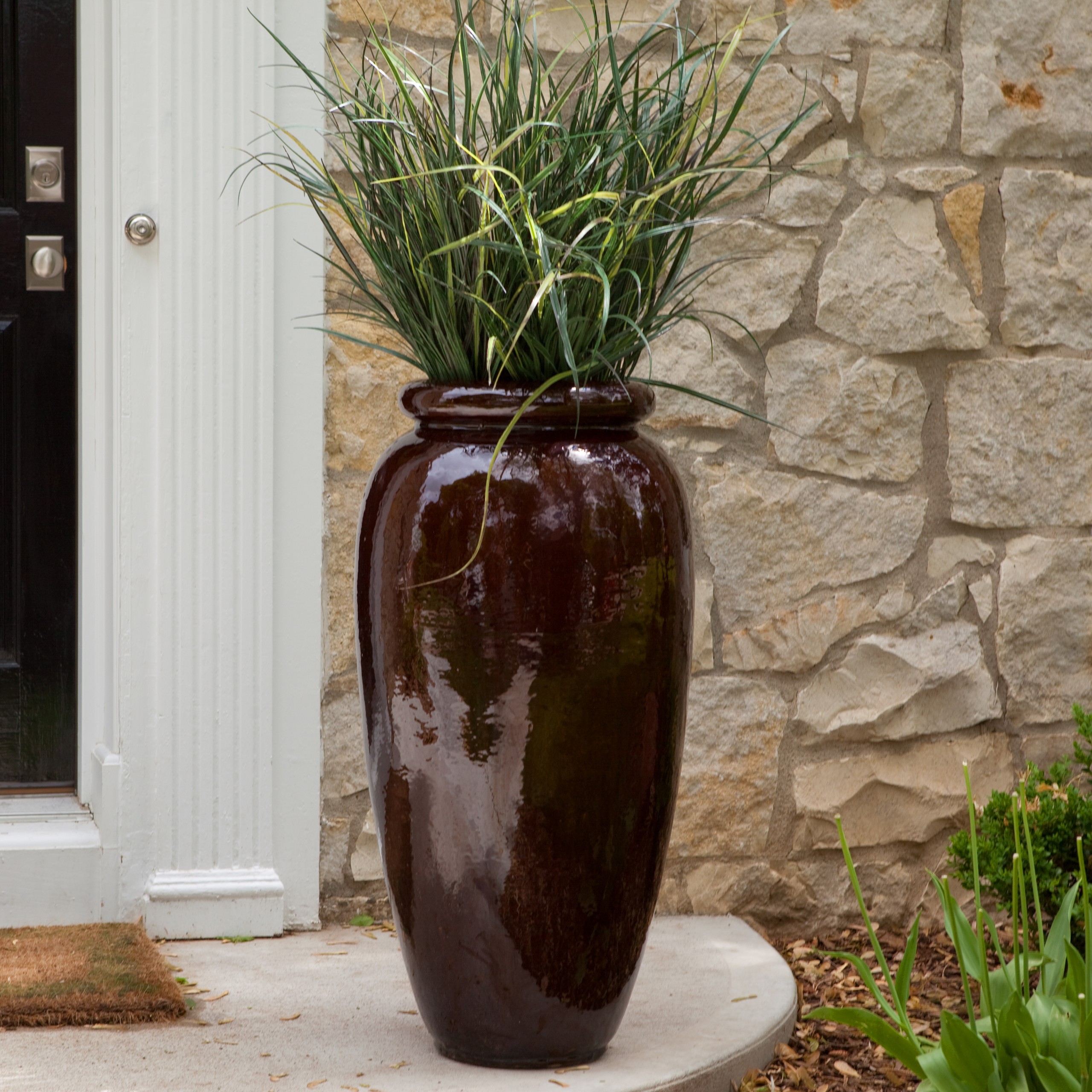 Ceramic cognac tall anello planter contemporary outdoor planters