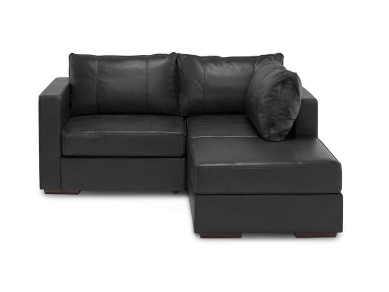 Small chaise sectional with black dream top grain leather covers