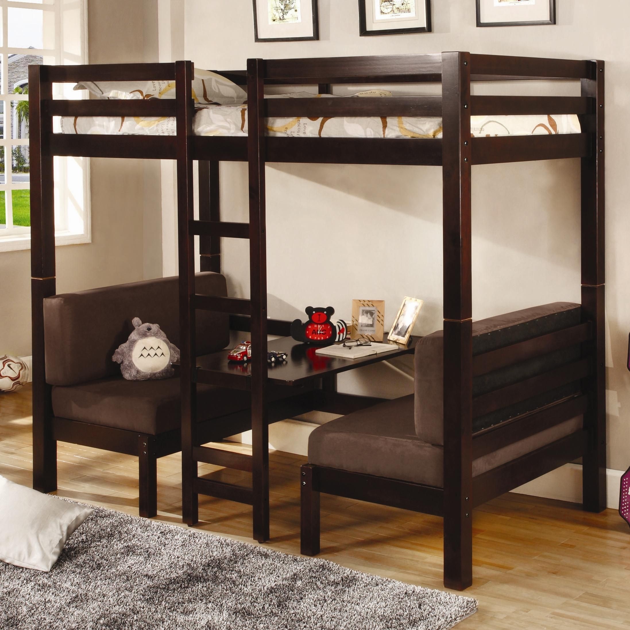 Bunk beds brown finish modern twin over twin convertible loft