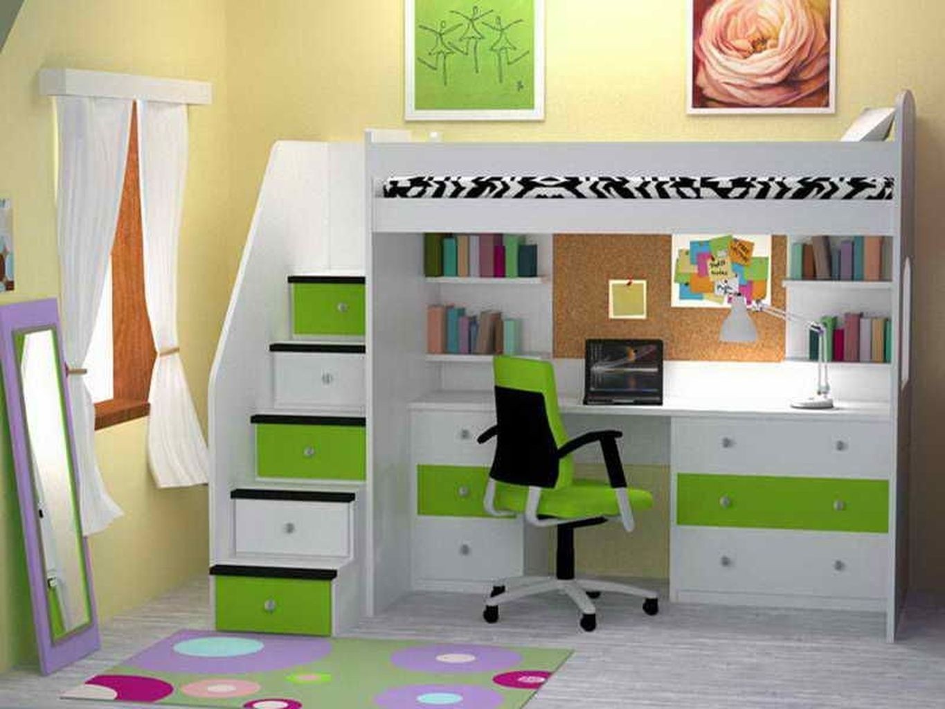 Bunk beds with desk underneath