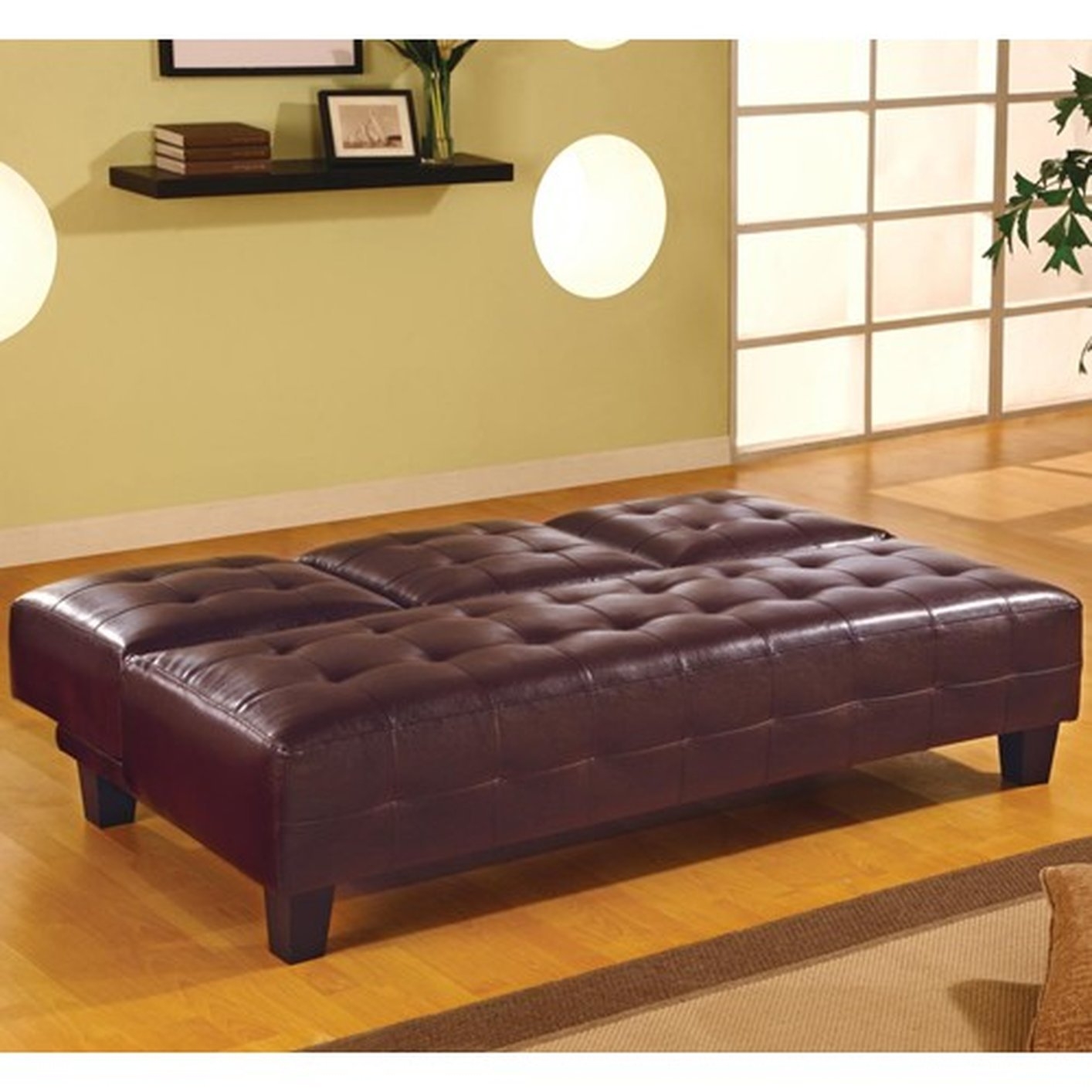 Coaster faux leather armless convertible sofa bed with console