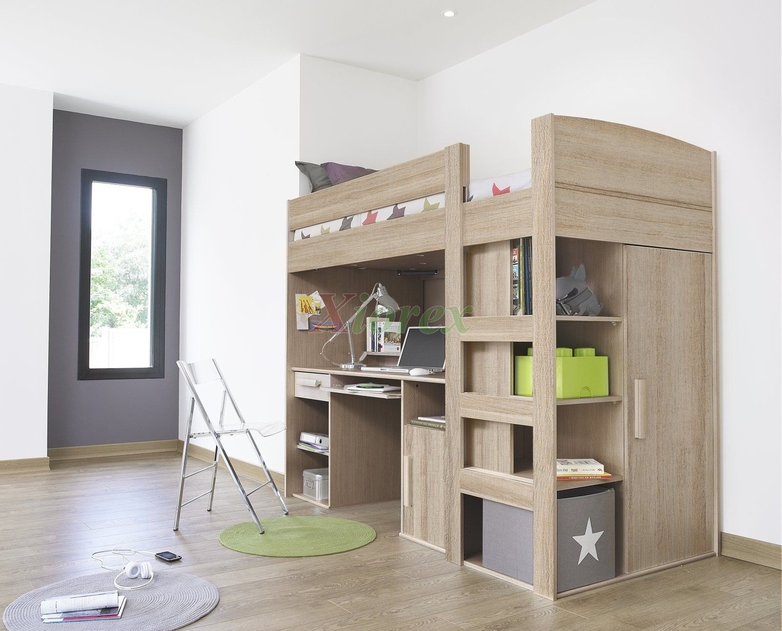 Full size loft outlet bed with storage underneath