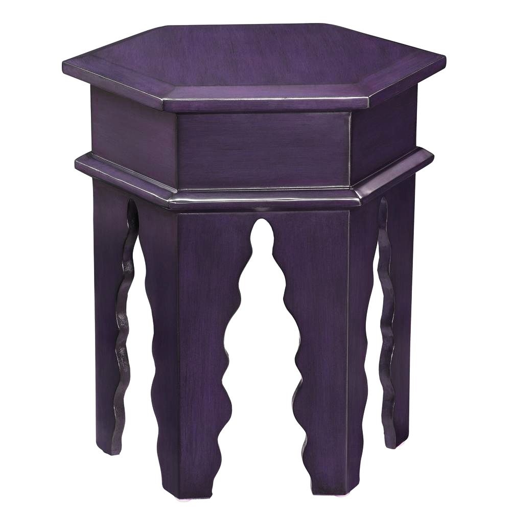 Hexagonal end table with scalloped legs product end tableconstruction