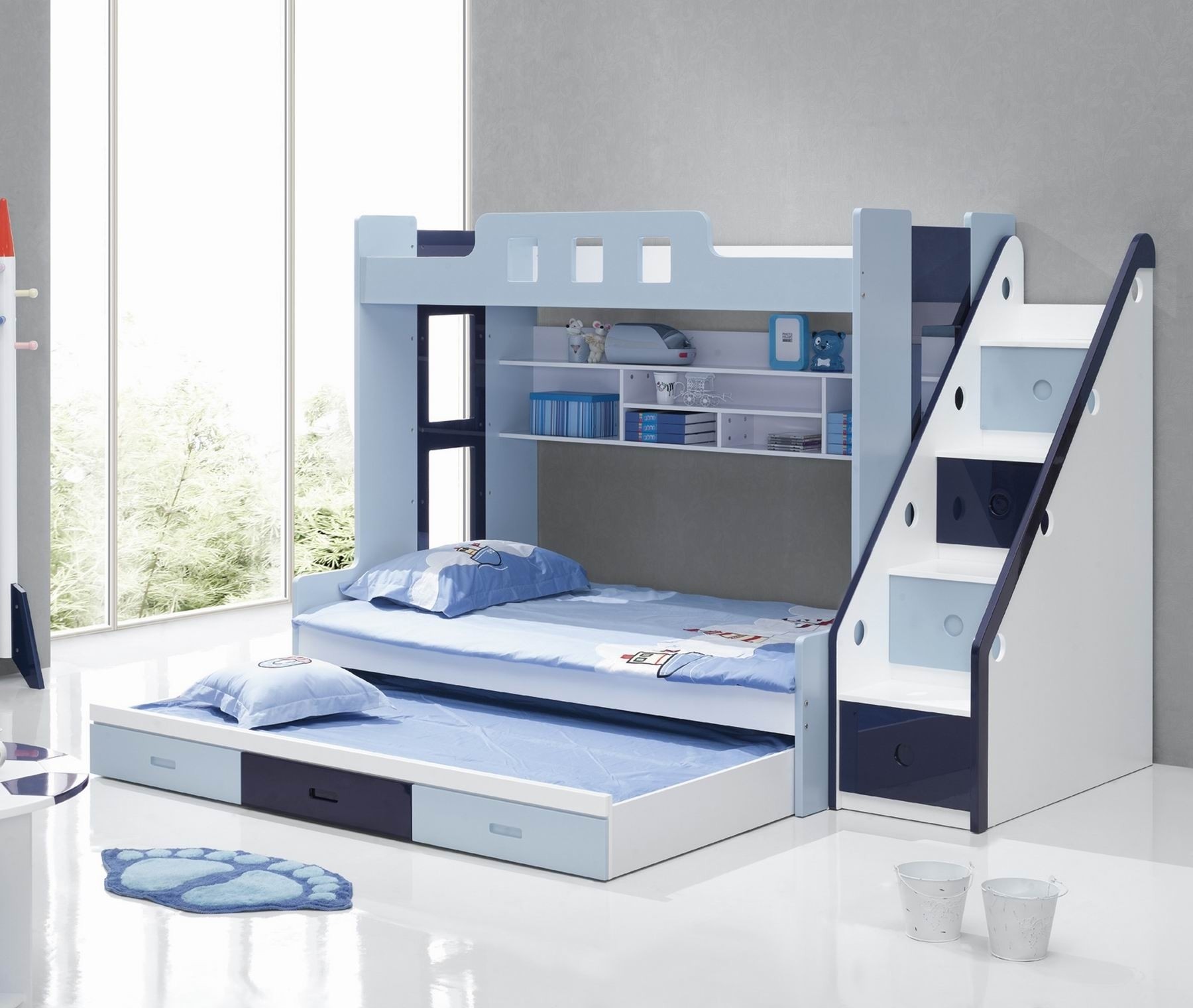 Kids bunk beds with 3 drawer storage under bed and
