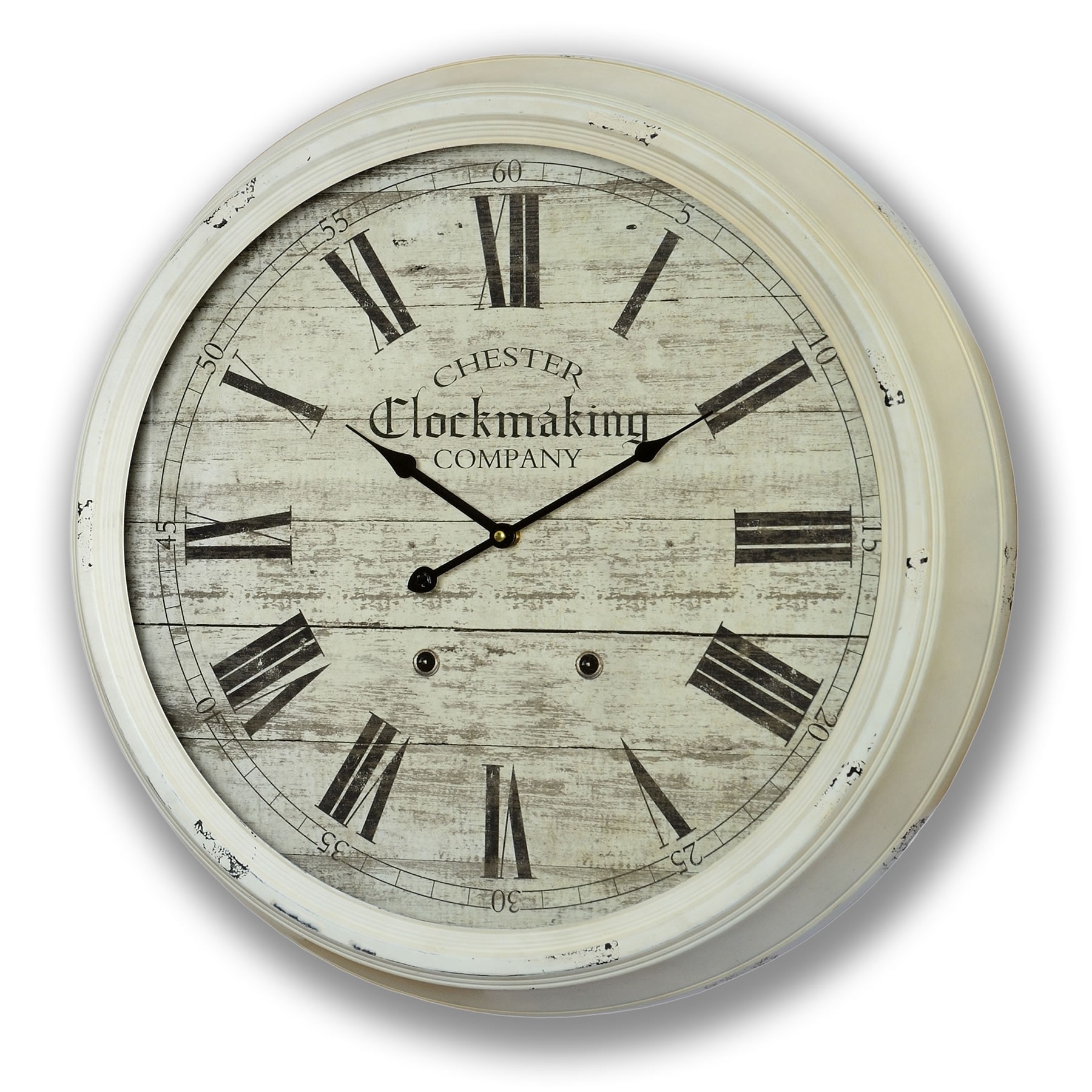 Large cream shabby chic distressed vintage clock makers wall clock