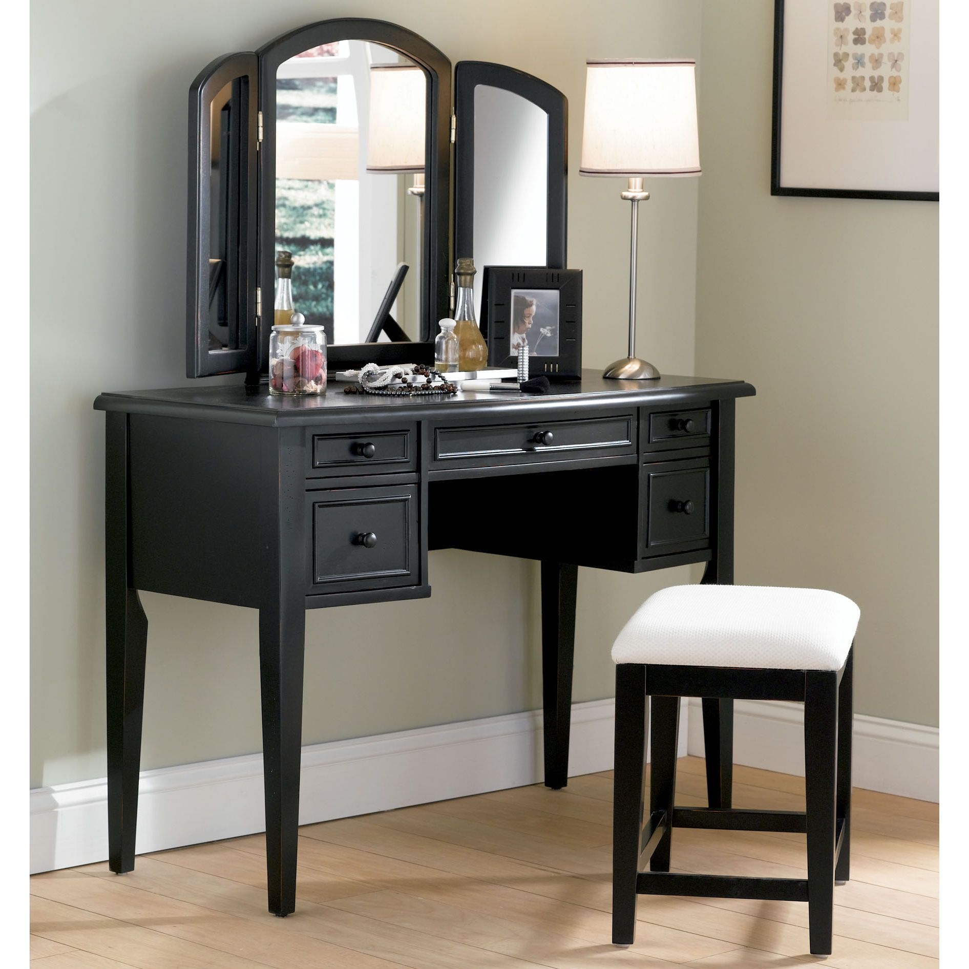 Antiqued black vanity from powell furniture