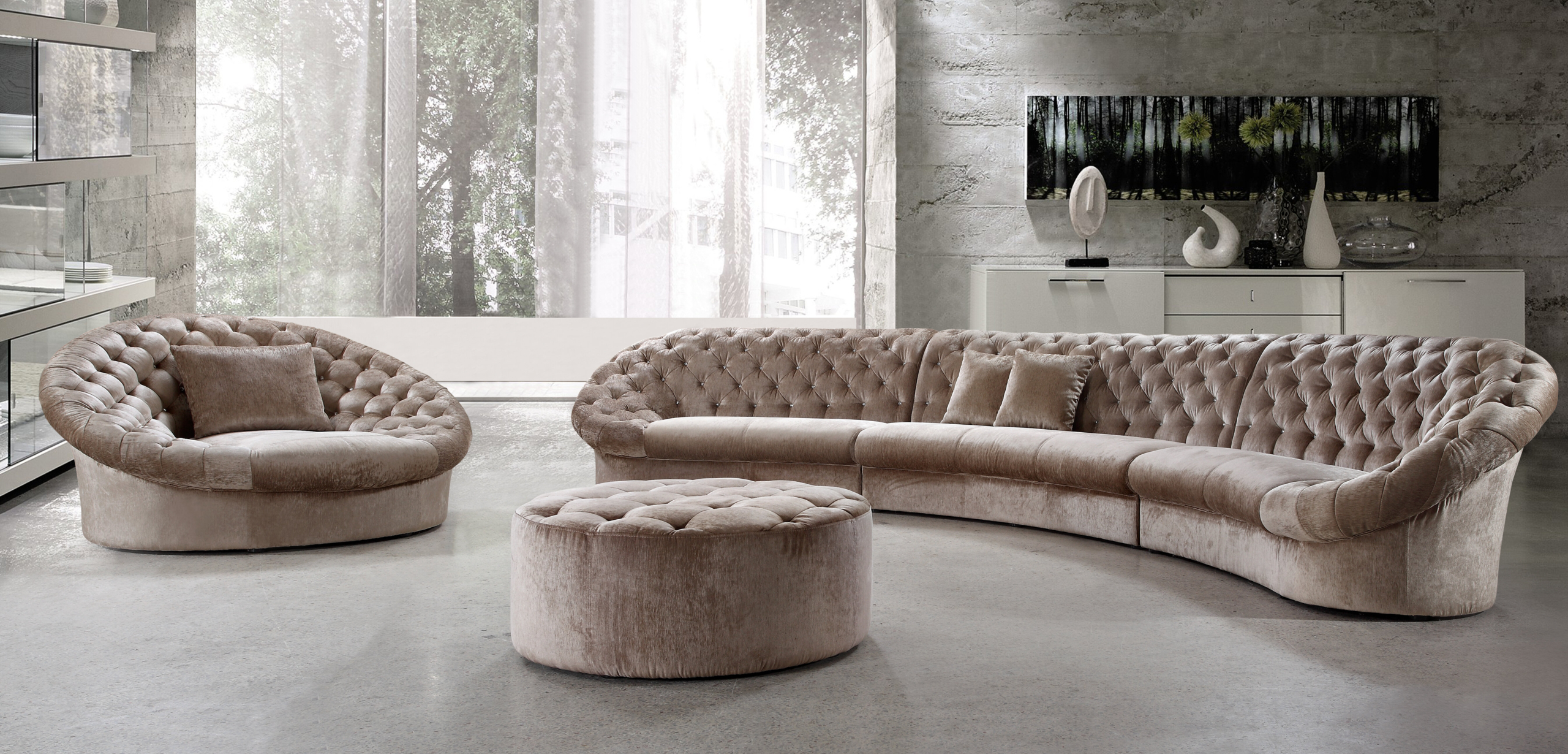 sectional couch with round chair