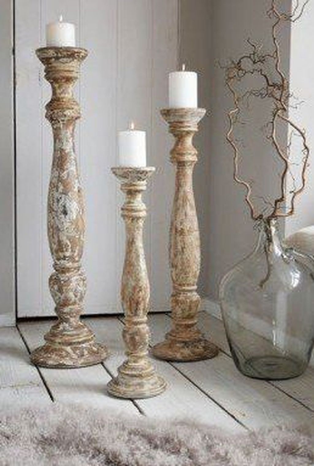 Tall wooden candle holders
