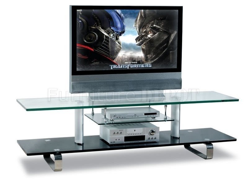 Contemporary glass shelf tv stand with metal legs