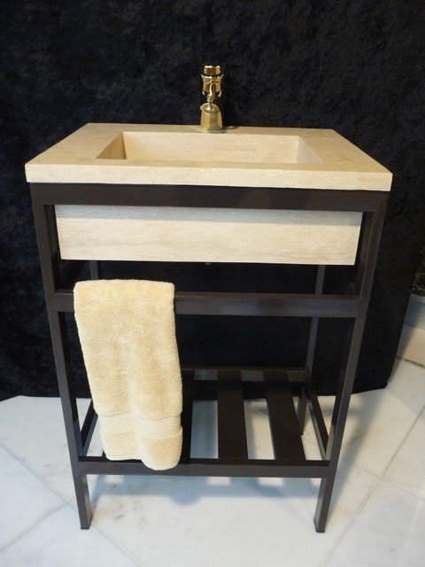 Custom stone sink with metal stand contemporary bathroom sinks