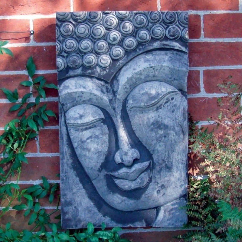 Garden art stone enlightened buddha head wall plaque statues