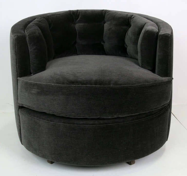 Pair of tufted back swivel barrel chairs milo baughman