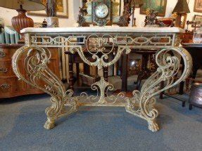 Smith french console entry foyer table wrought iron base marble
