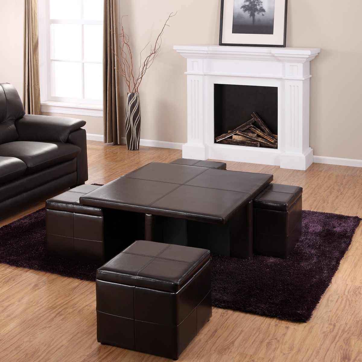 Table ottoman along with black leather ottoman chair and black