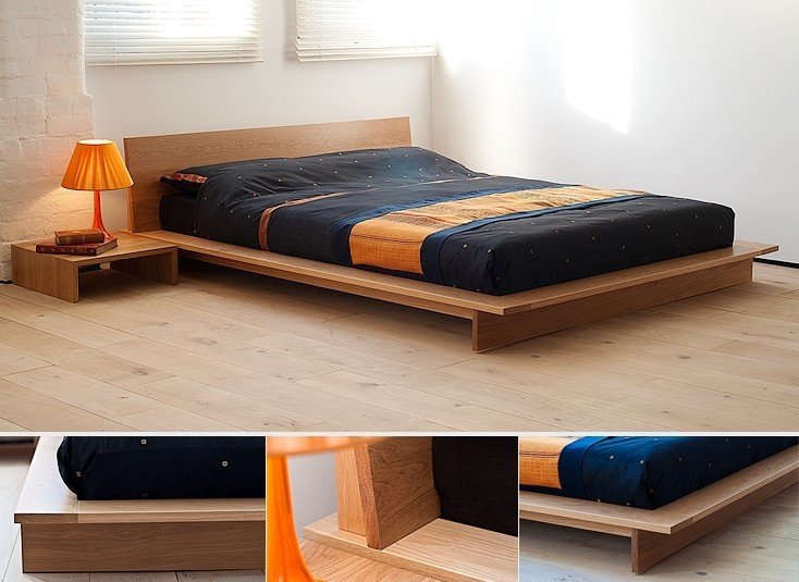 Low profile wood bed frame
