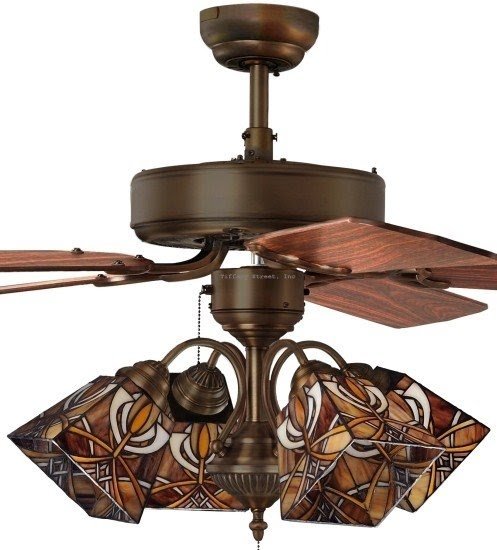Mission 4 light tiffany style stained glass ceiling fan