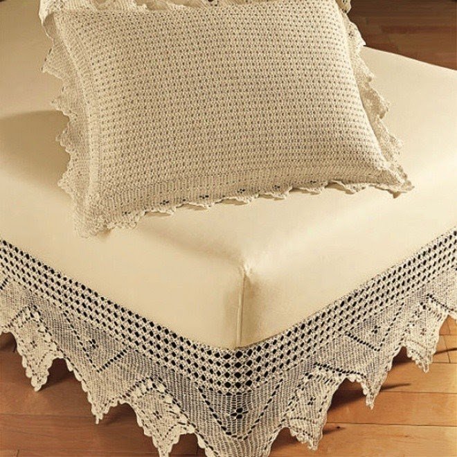 Picture of hand crocheted cotton bed skirt and sham images