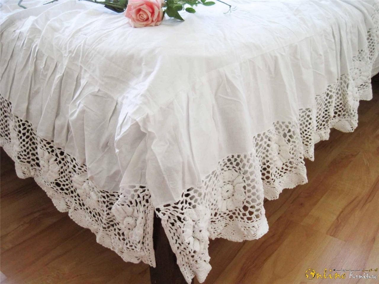 Wide floral hand crochet lace cotton bed sheet skirt valance
