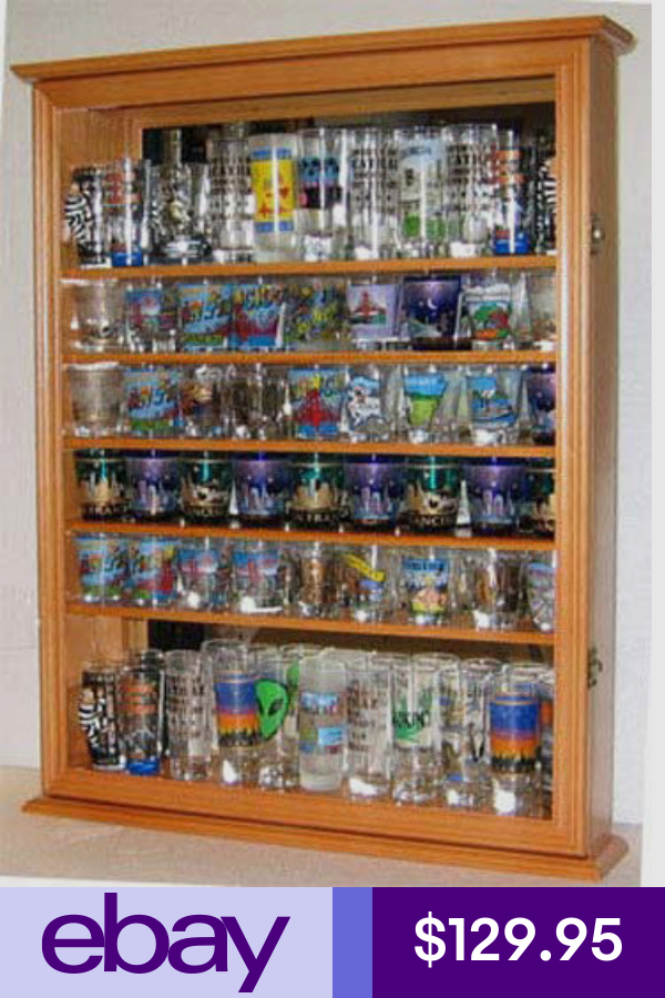 glass display case shot wine cabinet rack door shooter glasses finish oak mirror foter sc13 oa