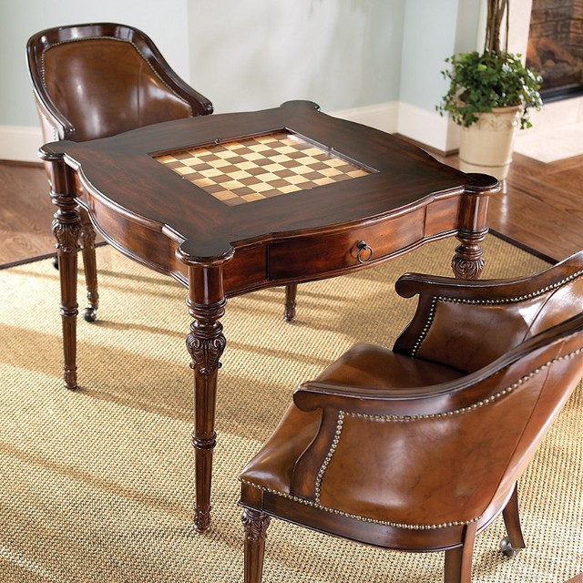 wooden chess table and chairs