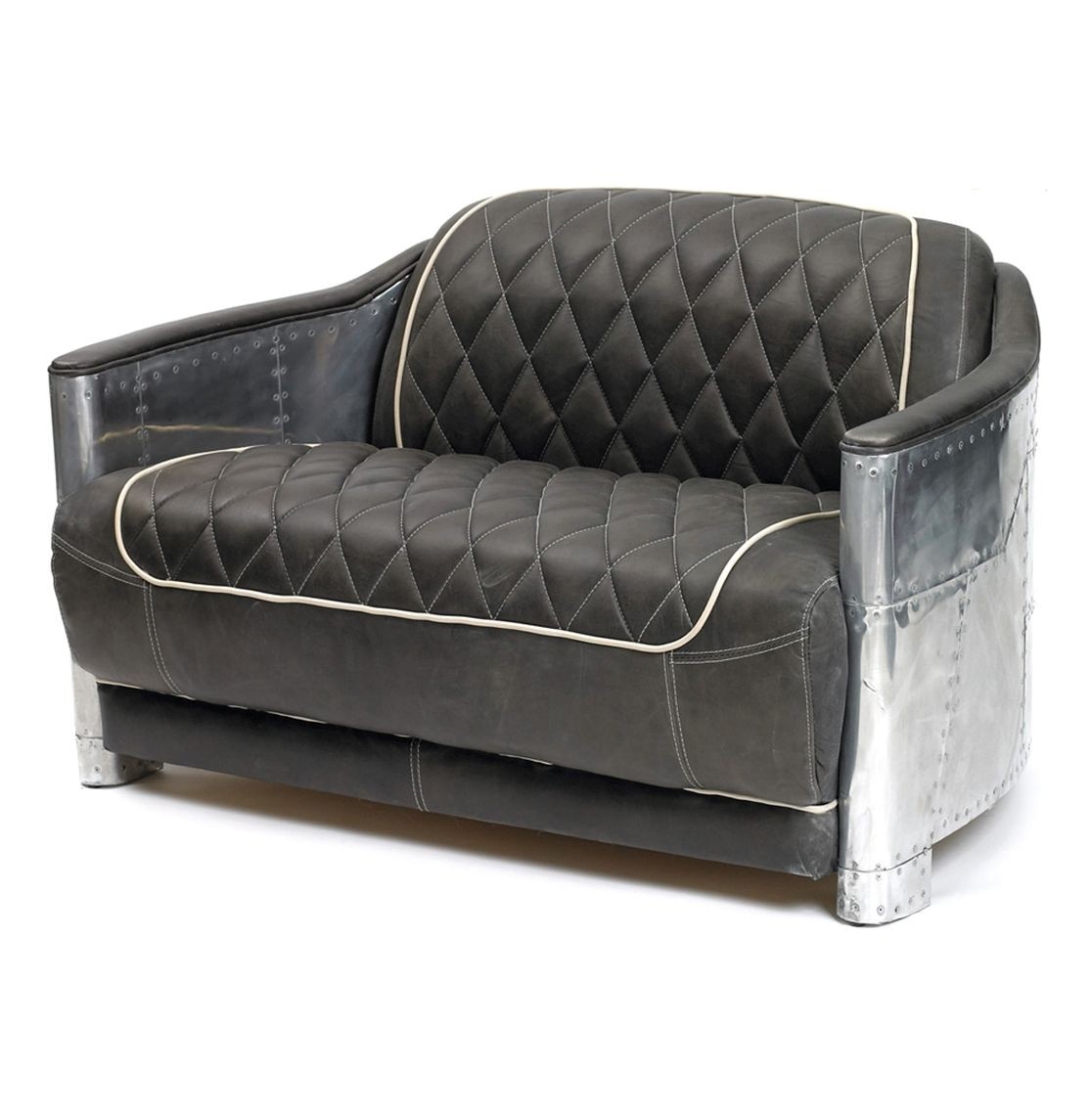 Hipster riveted metal aviator tufted leather sofa chair