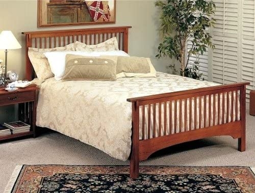 Mission style oak finish queen size bed headboard and footboard