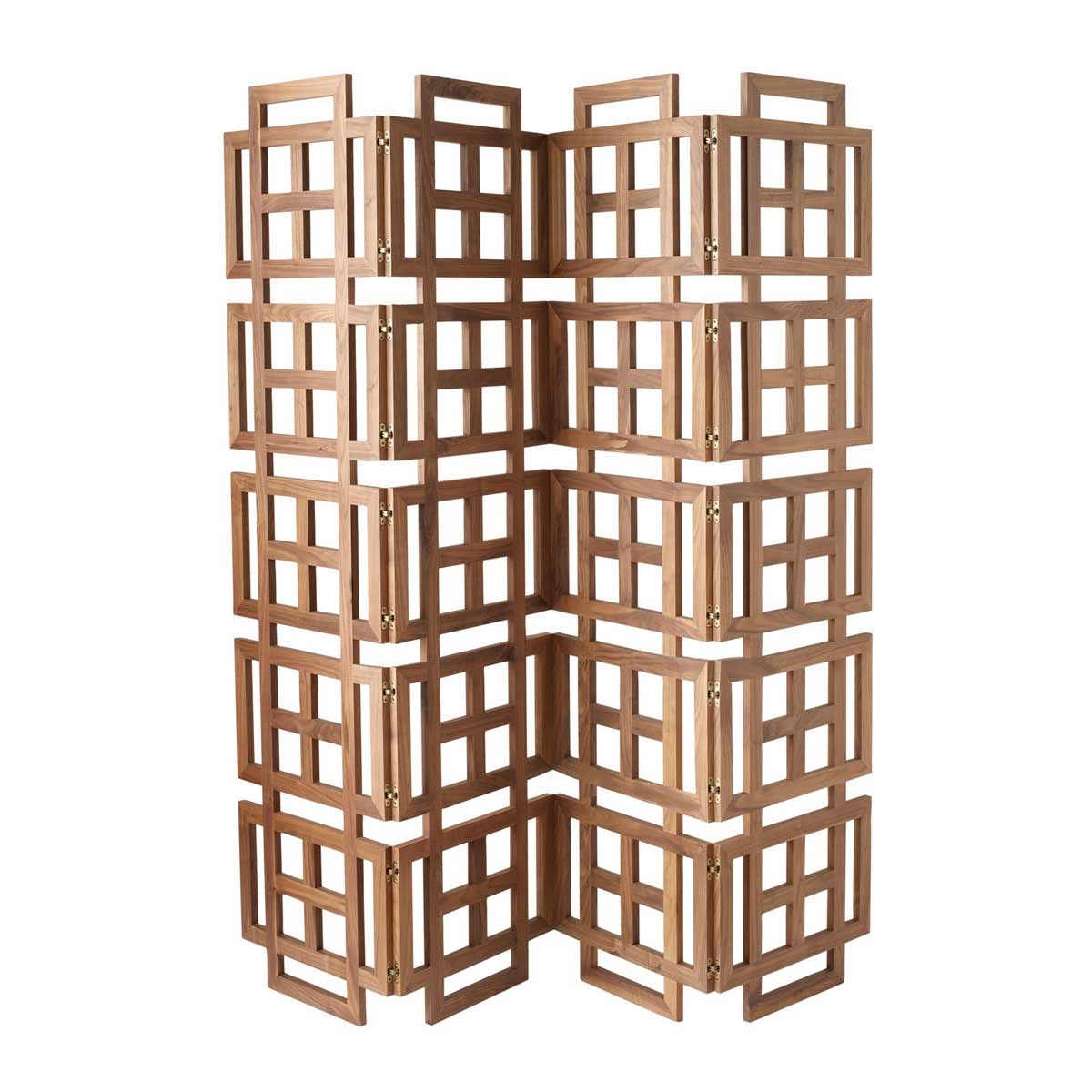 Brown solid wood room divider and four piece accordion room