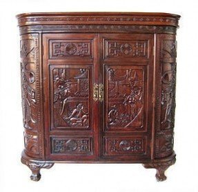 Chinese carved hardwood liquor cabinet and bar