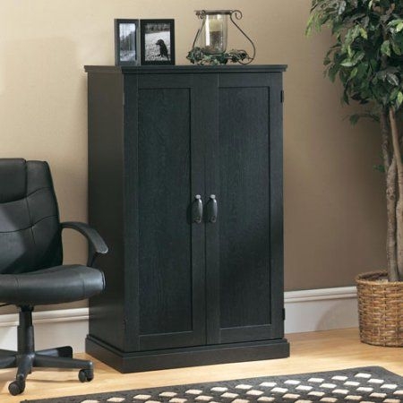 Sauder Harbor View Computer Armoire with Hidden Desk, Antiqued Paint Finish