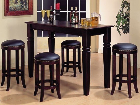 Distressed cherry finish wood pub table bar dining table set