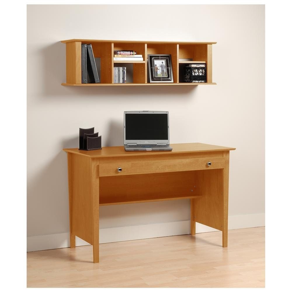 Nice small brown computer desk design idea with gray laptop