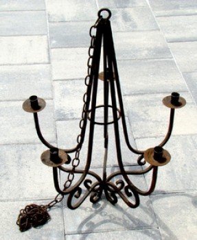 Antique Vintage 5 Light Candle Holder Wrought Iron Hanging Candelabra Chandelier